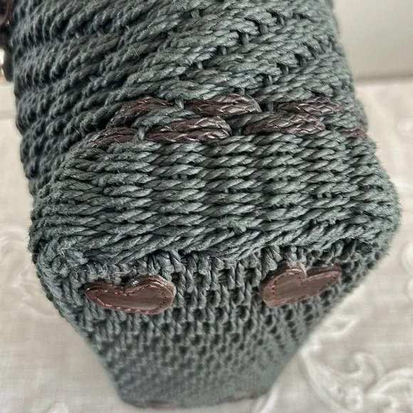 Brighton EUC Raffia Green Woven/Brown Leather Shoulder Bag - Picture 10 of 16